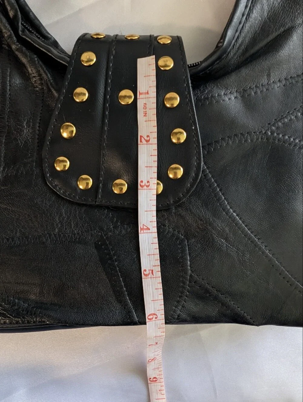 Y2K VTG Deadstock Genuine Patchwork Leather Studded Shoulder Bag Hobo Purse Wall